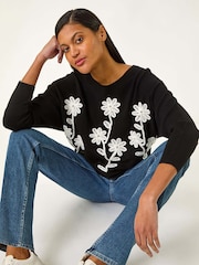 Roman Black Floral Print Embroidery Knit Jumper - Image 1 of 5