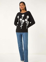 Roman Black Floral Print Embroidery Knit Jumper - Image 2 of 5