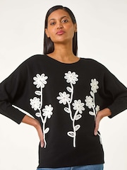 Roman Black Floral Print Embroidery Knit Jumper - Image 4 of 5