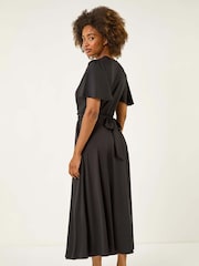Roman Black Tie Back V-Neck Stretch Midi Dress - Image 3 of 5