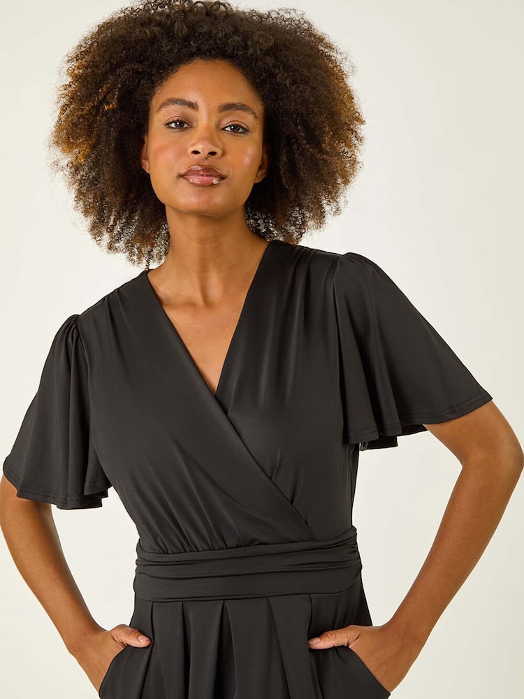 knee length dresses for ladies Hope & Henry Women's Organic Short Sleeve Knit Tie Midi Dress - Black Side-Tie main image 1