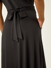 Roman Black Tie Back V-Neck Stretch Midi Dress - Image 5 of 5