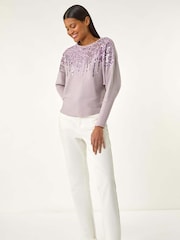 Roman Purple Sequin Drop Knit Jumper - Image 1 of 5