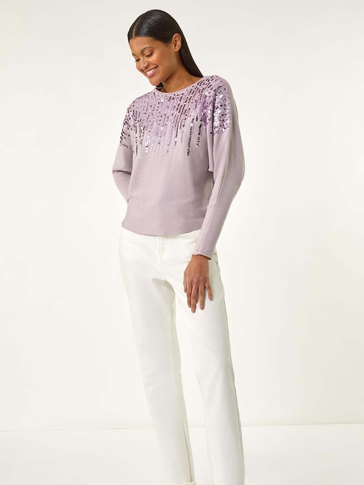Roman Purple Sequin Drop Knit Jumper - Image 1 of 5
