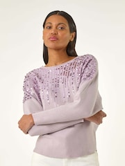 Roman Purple Sequin Drop Knit Jumper - Image 2 of 5