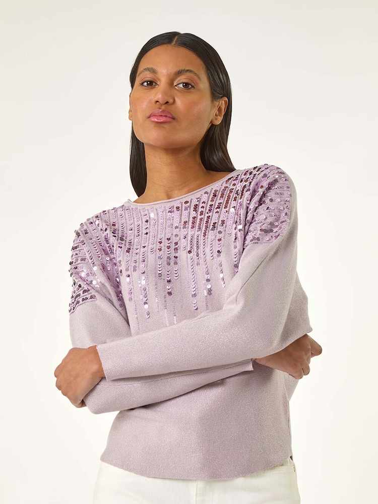 Roman Purple Sequin Drop Knit Jumper - Image 2 of 5