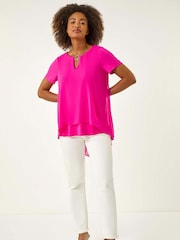 Roman Ring Front Chiffon Overlay Blouse - Imagen 1 de 5