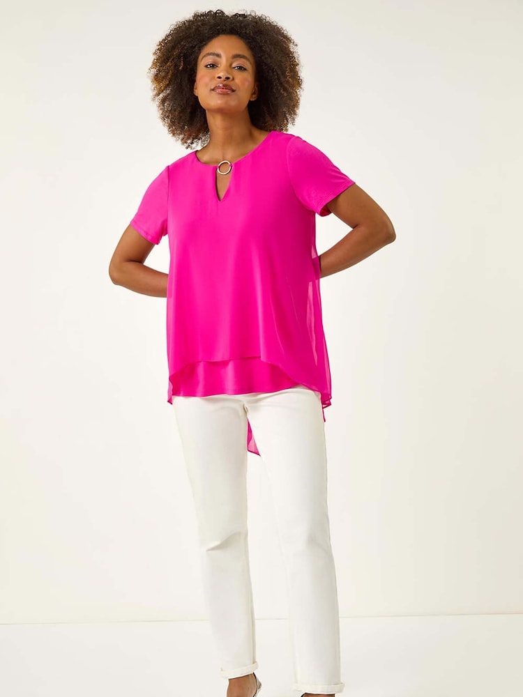 Roman Ring Front Chiffon Overlay Blouse - Imagen 1 de 5