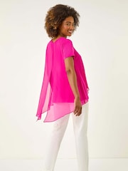 Roman Ring Front Chiffon Overlay Blouse - Imagen 2 de 5