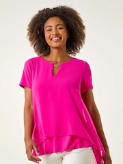 Roman Ring Front Chiffon Overlay Blouse - Imagen 3 de 5