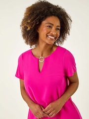 Roman Ring Front Chiffon Overlay Blouse - Imagen 4 de 5