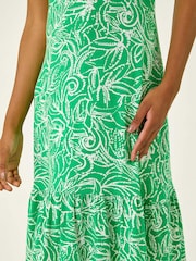 Roman Green Leaf Print Strappy Frill Dress - Image 5 of 5