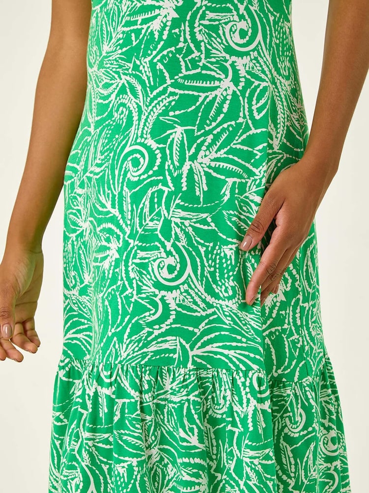 Roman Green Leaf Print Strappy Frill Dress - Image 5 of 5
