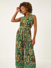 Roman Green Zig Zag Print Full Length Jumpsuit - Image 2 of 5