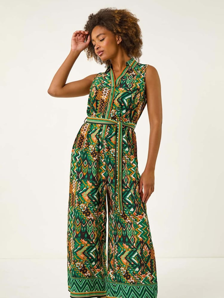 Roman Green Zig Zag Print Full Length Jumpsuit - Image 2 of 5