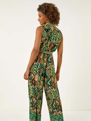 Roman Green Zig Zag Print Full Length Jumpsuit - Image 3 of 5