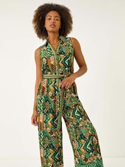 Roman Green Zig Zag Print Full Length Jumpsuit - Image 4 of 5