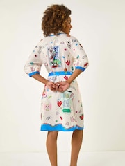 Roman Blue Motif Print Tie Waist Shirt Dress - Image 3 of 5