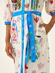 Roman Blue Motif Print Tie Waist Shirt Dress - Image 5 of 5