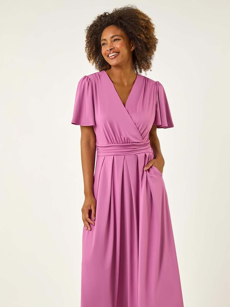Roman Purple Tie Back V-Neck Stretch Midi Dress - Image 2 of 5
