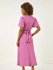 Roman Purple Tie Back V-Neck Stretch Midi Dress - Image 3 of 5