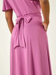 Roman Purple Tie Back V-Neck Stretch Midi Dress - Image 5 of 5