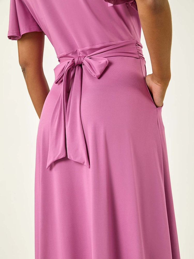 Roman Purple Tie Back V-Neck Stretch Midi Dress - Image 5 of 5