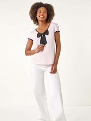 Roman Pink Dark Bow Front Stretch T-Shirt - Image 1 of 5