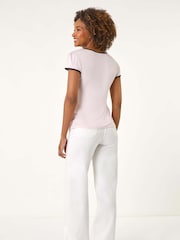 Roman Pink Dark Bow Front Stretch T-Shirt - Image 2 of 5