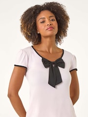 Roman Pink Dark Bow Front Stretch T-Shirt - Image 3 of 5