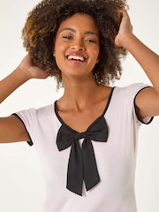 Roman Pink Dark Bow Front Stretch T-Shirt - Image 4 of 5