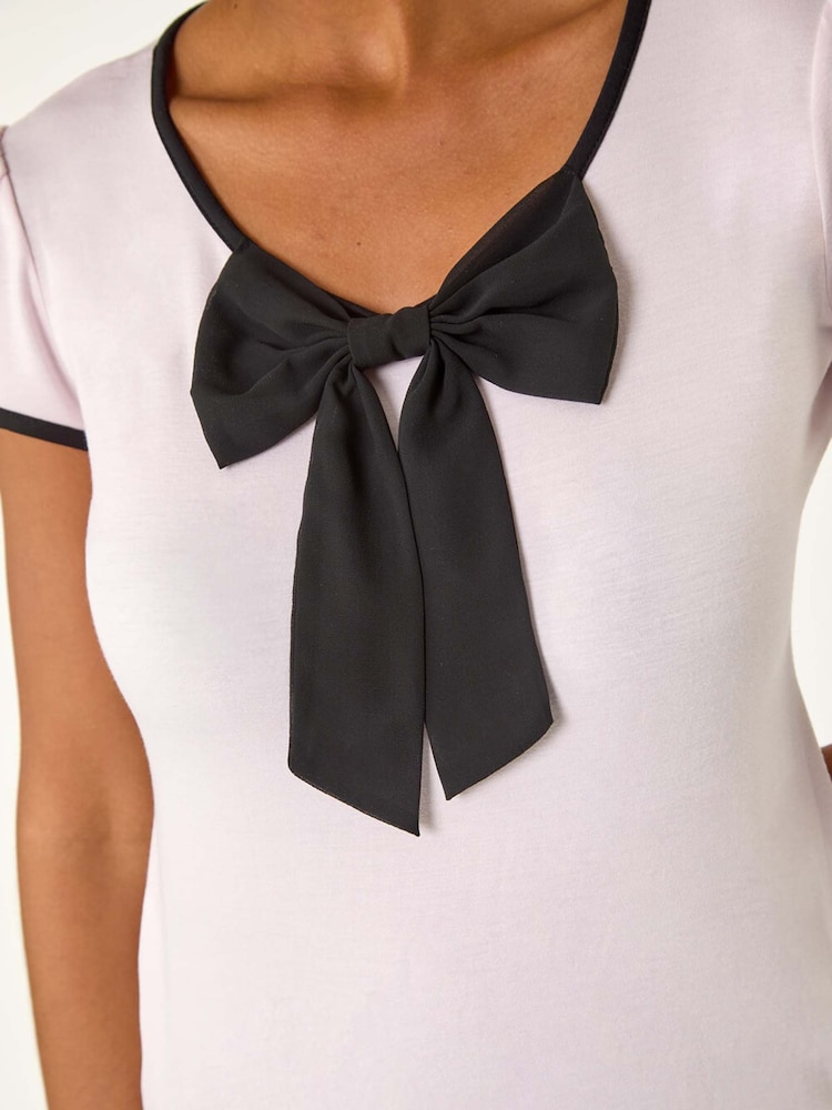 Roman Pink Dark Bow Front Stretch T-Shirt - Image 5 of 5