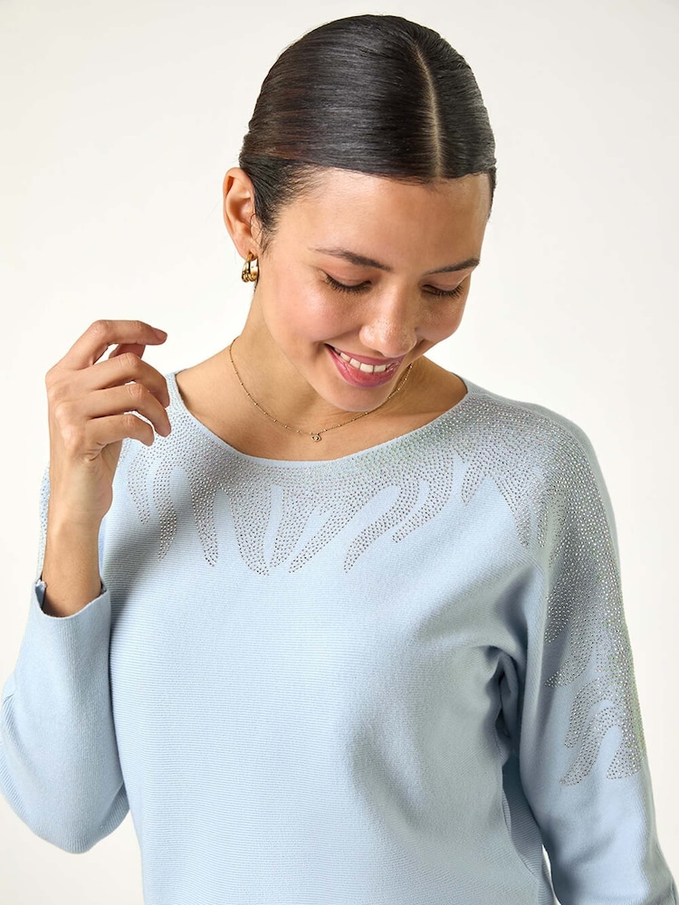 Azul - Roman Embellished Neck Knit Jumper - Imagem 1 de 5