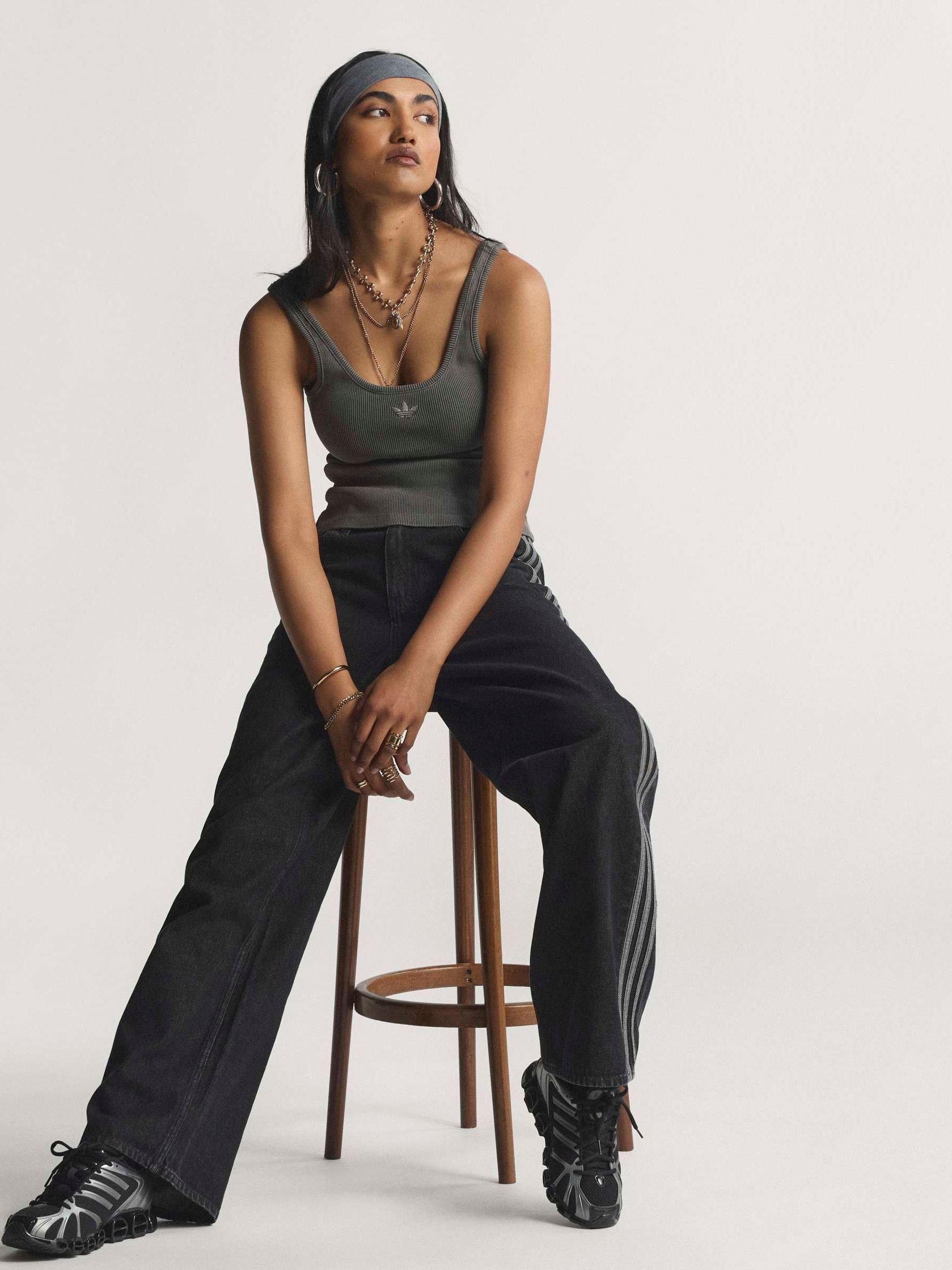 Buy adidas Originals Black Denim Firebird Loose Track Pant