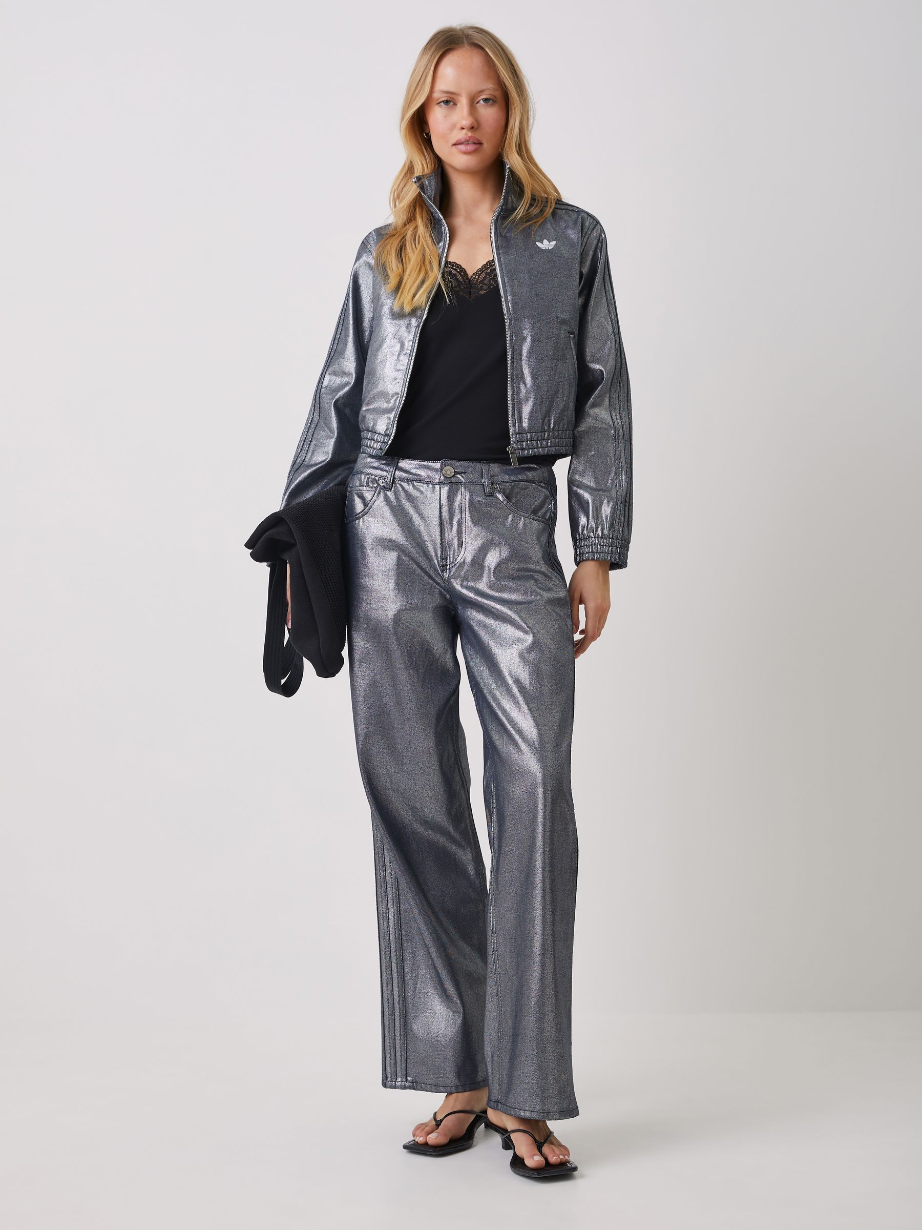 Buy adidas originals Silver Metallic Loose Fit Denim Jeans from