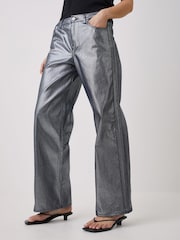 adidas originals Silver Metallic Loose Fit Denim Jeans - Image 2 of 5