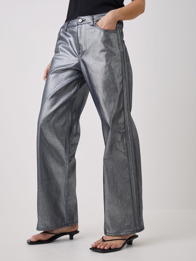 adidas originals Silver Metallic Loose Fit Denim Jeans - Image 2 of 5 adidas originals Silver Metallic Loose Fit Denim Jeans - Image 2 of 5