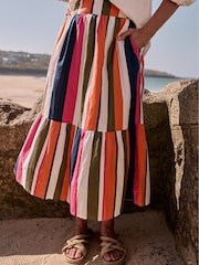 Seasalt Cornwall Orange 100% Coton Multi Cranesbill Striped Tiered Skirt - Image 1 of 8
