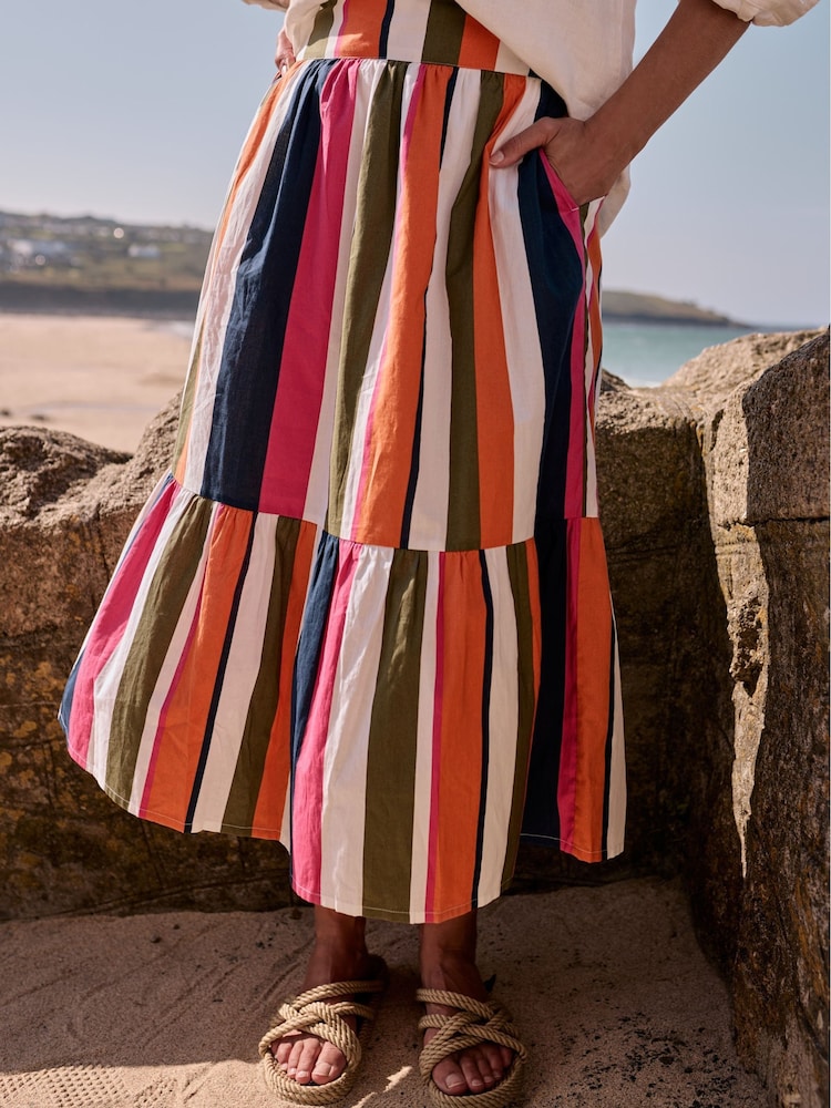 Seasalt Cornwall Orange 100% Coton Multi Cranesbill Striped Tiered Skirt - Image 1 of 8