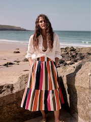 Seasalt Cornwall Orange 100% Coton Multi Cranesbill Striped Tiered Skirt - Image 2 of 8