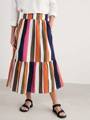 Seasalt Cornwall Orange 100% Coton Multi Cranesbill Striped Tiered Skirt - Image 4 of 8