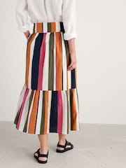 Seasalt Cornwall Orange 100% Coton Multi Cranesbill Striped Tiered Skirt - Image 5 of 8