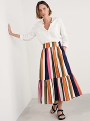 Seasalt Cornwall Orange 100% Coton Multi Cranesbill Striped Tiered Skirt - Image 6 of 8