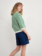 Seasalt Cornwall Green Gwynver Lightweight V-Neck Collared Jumper - Image 2 of 5