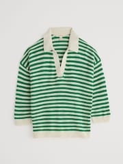 Seasalt Cornwall Green Gwynver Lightweight V-Neck Collared Jumper - Image 4 of 5