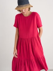 Seasalt Cornwall Pink 100% Cotton Pebble Comb Double Cloth Dress - Image 3 of 10