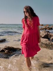Seasalt Cornwall Pink 100% Cotton Pebble Comb Double Cloth Dress - Image 6 of 10