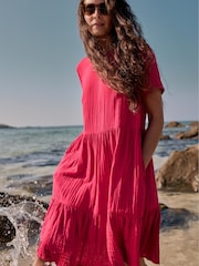Seasalt Cornwall Pink 100% Cotton Pebble Comb Double Cloth Dress - Image 7 of 10