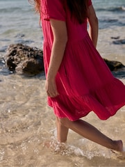 Seasalt Cornwall Pink 100% Cotton Pebble Comb Double Cloth Dress - Image 8 of 10