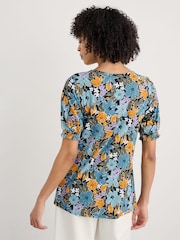 Seasalt Cornwall Blue Multi Rosehip V-Neck Jersey Top - Image 2 of 5